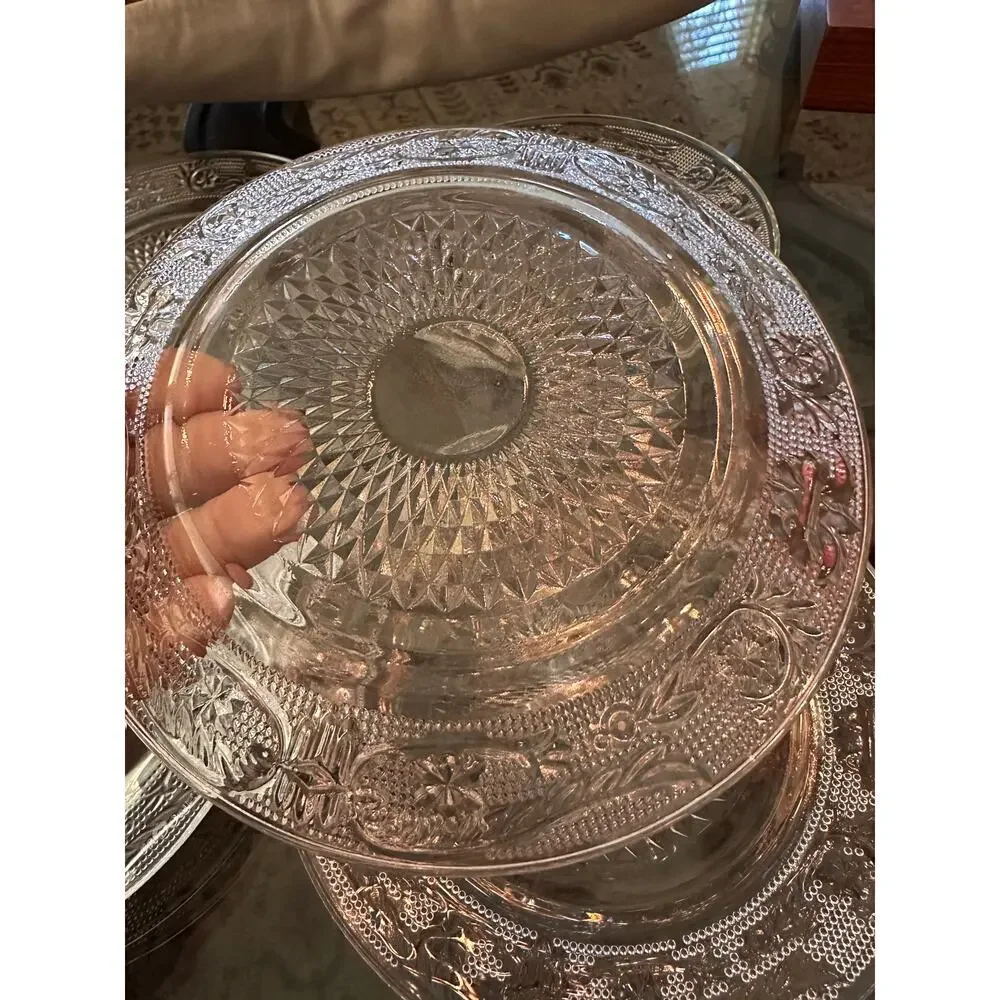 Vintage Sandwich Crystal Glass Dessert Plate set of 5 lunch dessert plates